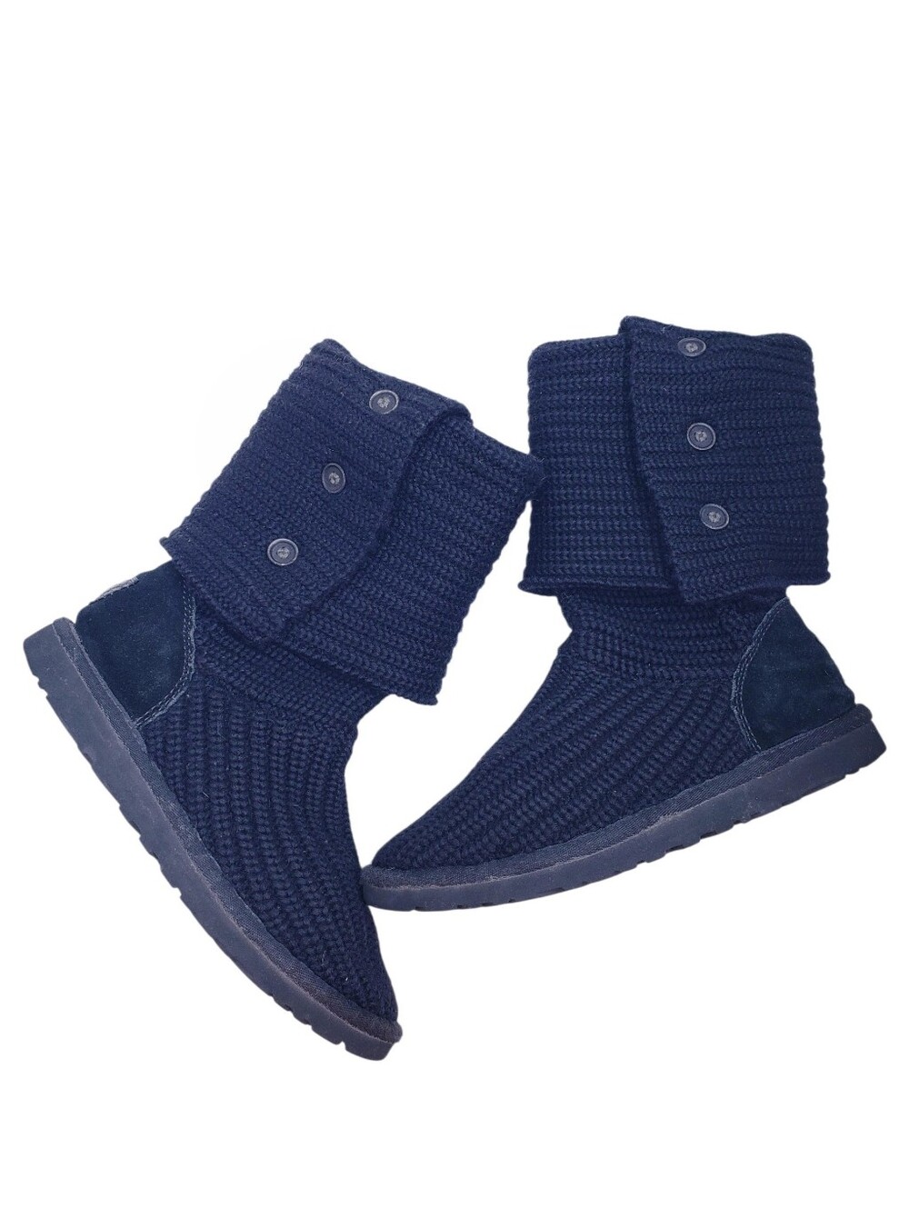 UGG Black Classic Cardy Knit Foldover Button Boots Women's Size 6